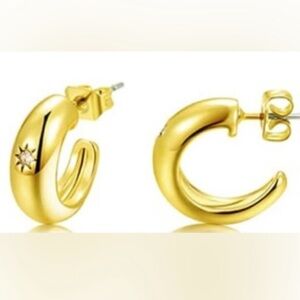 DELICATE Gold Chunky Hoop Earrings 14K Gold Plated Lightweight Hypoallergenic